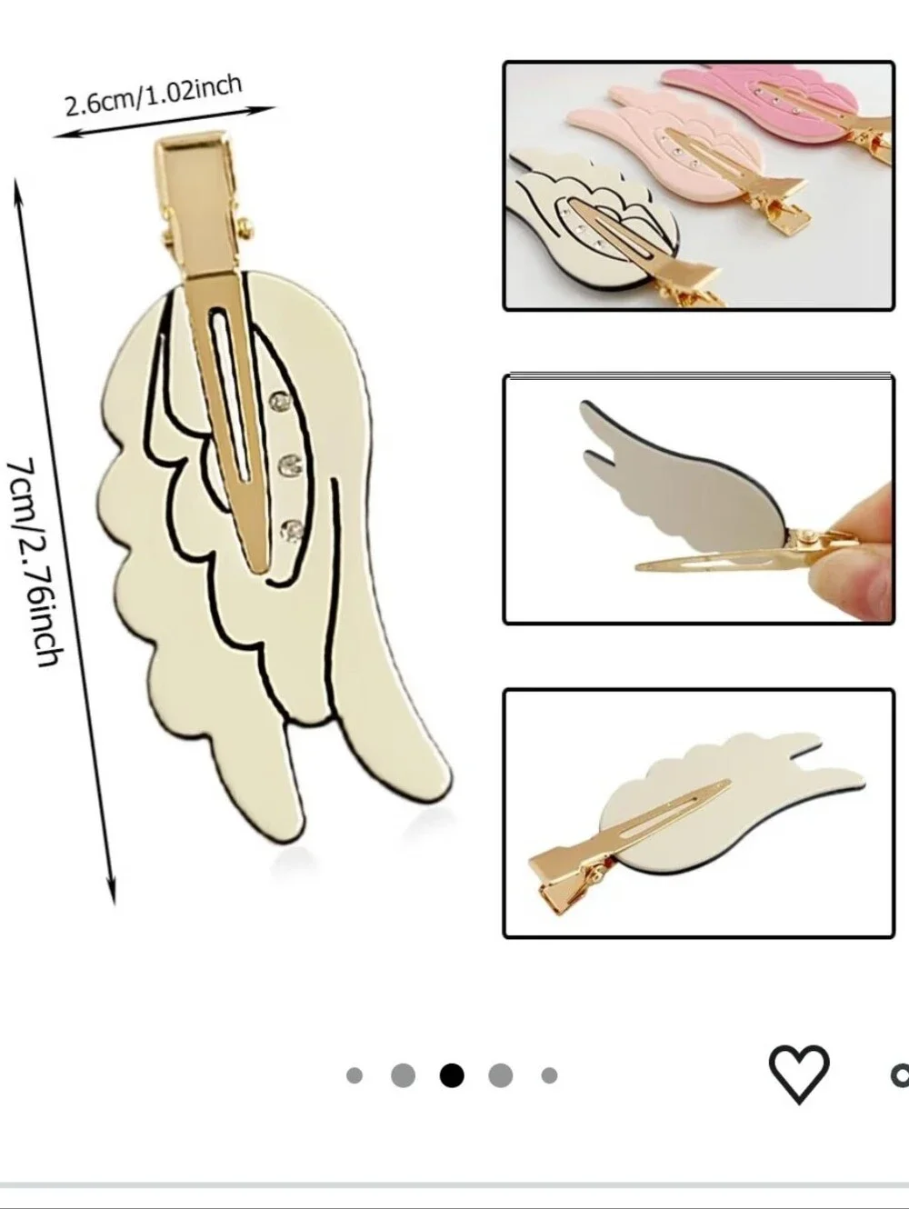 Set of 6 Angel Wing Hair Clips with Rhinestones